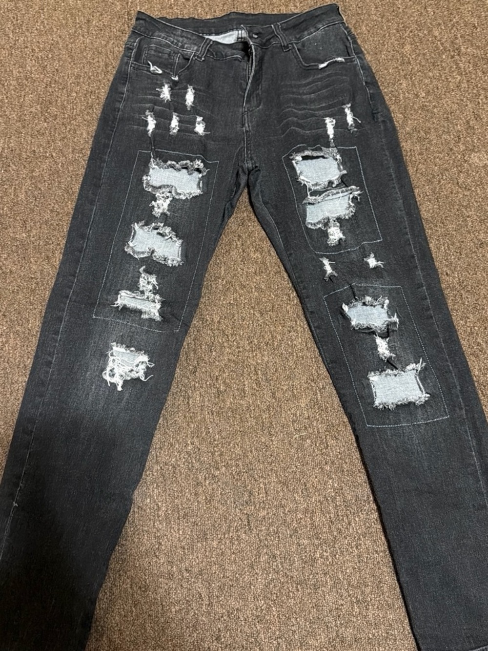 Black Distressed Women's Jeans with Patch Rips